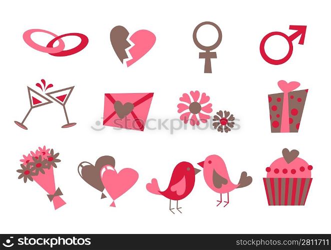 Vector illustration of Love icons. Ideal for Valetine Cards decoration
