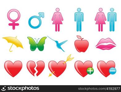 Vector illustration of love symbol icons. Suitable for Valentine&acute;s day cards.