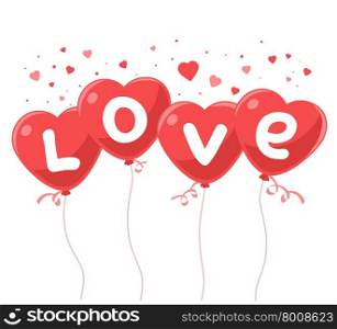 Vector illustration of lovely red balloons in the form of hearts on white background. Art design for Valentine&rsquo;s Day greetings and card, web, banner, poster, flyer, brochure, print.