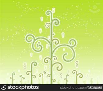 Vector illustration of lovely swirly magic trees with magical stars and horizon gradient effect.