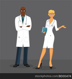 Vector illustration of Man and woman doctors. Man and woman doctors