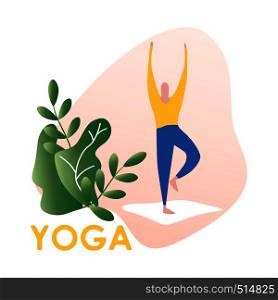 Vector illustration of man doing office yoga. morning work-out. Concept of meditation. Modern vector illustration.. Vector illustration of man doing office yoga.