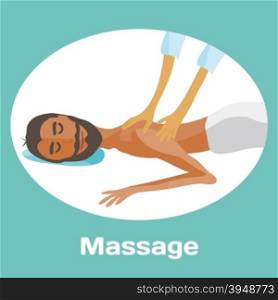 vector illustration of man pampering herself by enjoying day spa massage, back massage, wellness salon in thailand, background with space for text