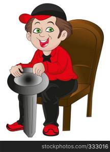 Vector illustration of man sitting on chair and holding oversized key.