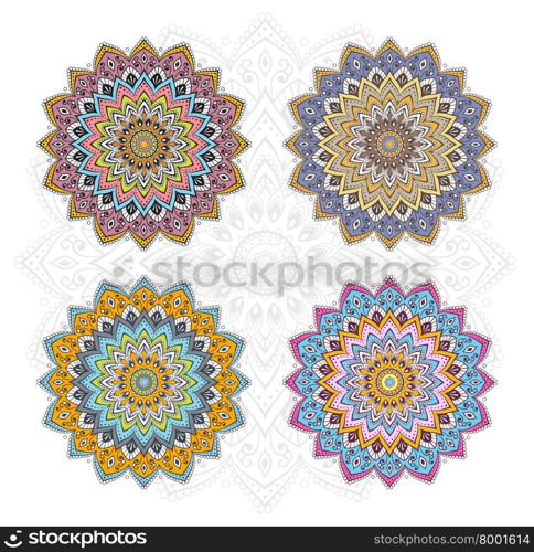 Vector illustration of Mandala different color set. Mandala different color set