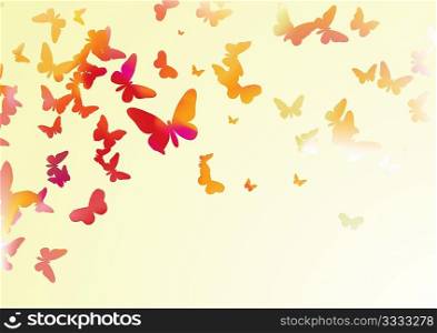 vector illustration of many colorful butterflies of different forms flying around