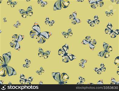 Vector illustration of many funky butterflies of different colors flying around. Seamless Pattern.