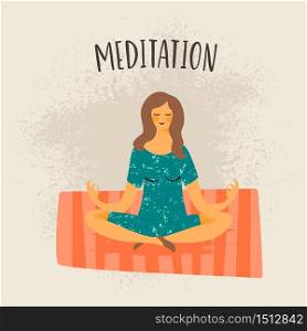 Vector illustration of meditating woman. Design element in pastel colors with textures.. Vector illustration of meditating woman.