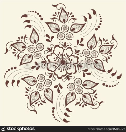 Vector illustration of mehndi ornament. Traditional indian style, ornamental floral elements for henna tattoo, stickers, mehndi and yoga design, cards and prints. Abstract floral vector illustration.