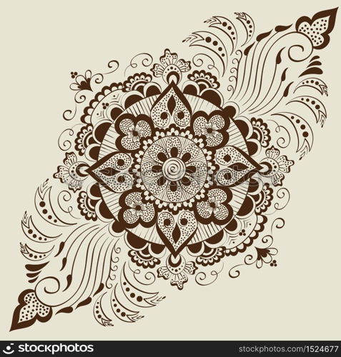 Vector illustration of mehndi ornament. Traditional indian style, ornamental floral elements for henna tattoo, stickers, mehndi and yoga design, cards and prints. Abstract floral vector illustration.