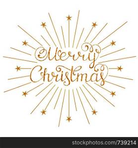 Vector illustration of merry christmas inscription with gold rays. christmas inscription with gold rays