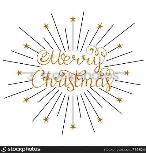 Vector illustration of merry christmas inscription with rays on white background. merry christmas inscription