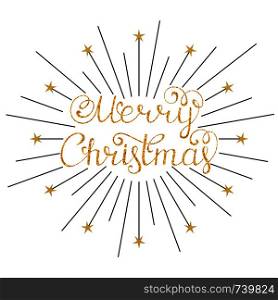 Vector illustration of merry christmas inscription with rays on white background. merry christmas inscription