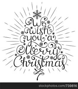 Vector illustration of merry christmas wish with rays on white background. christmas wish with rays