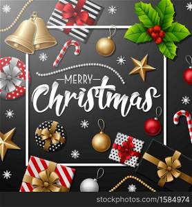 Vector illustration of Merry Christmas with Christmas elements on blue background