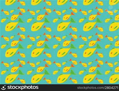 Vector illustration of mid-century modern 1950&acute;s style abstract yellow fish pattern. Retro abstract Background.