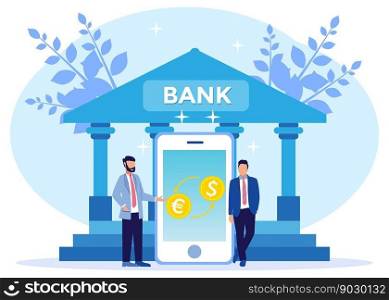 Vector illustration of modern business concept style. Currency exchange, online money transactions, stock trading icon set. Open banking platform, stock market metaphor.