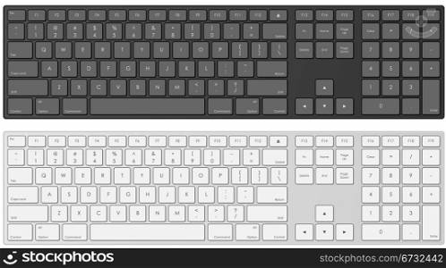 Vector illustration of modern computer keyboard in white and black color.