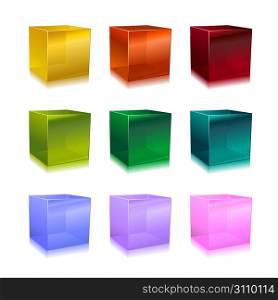 Vector Illustration of modern glass cubes in different colors.