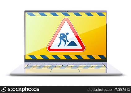 Vector illustration of modern laptop with Under Construction Sign on the display