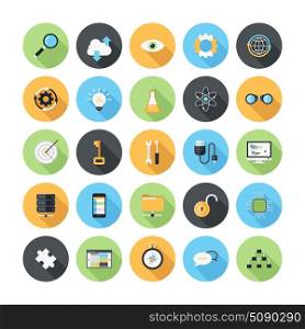 Vector illustration of modern, simple, flat seo and development icons with long shadow. Design elements for mobile and web applications.