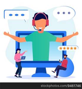 Vector illustration of modern style call center operator. Nice flat concept for social media promotion material. Online customer support service web banner