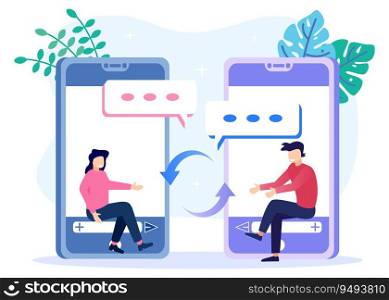 Vector illustration of modern style online messaging, communication via Internet, social media, chat, video, news, website, make friends, mobile web graphics - Vector.