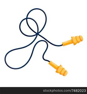Vector illustration of modern yellow ear plugs on a white background. Cartoon style earplugs