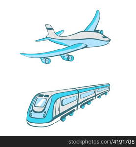 Vector illustration of Modes of transport. Cute transportation icons