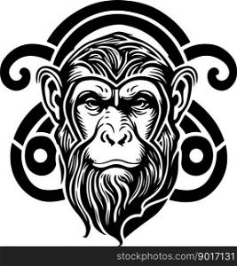 Vector illustration of monkey head with ornament. Vector illustration. Vector illustration of monkey head with ornament.