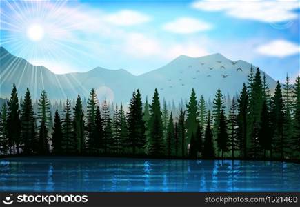 Vector illustration of Mountain landscape with lake background