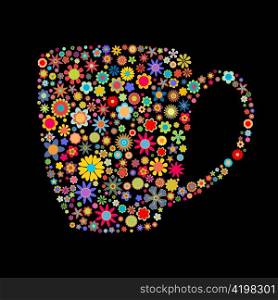 Vector illustration of mug shape made up a lot of multicolored smalll flowers