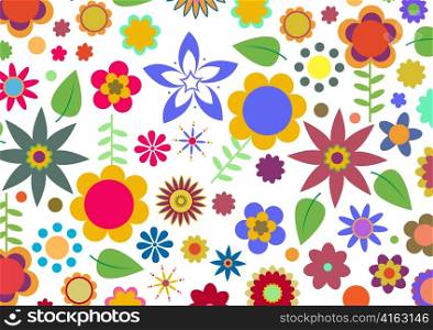Vector illustration of multicolored funky flowers abstract pattern on white background
