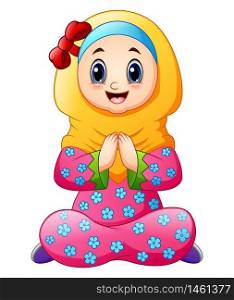 Vector illustration of Muslim kid cartoon greeting
