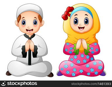 Vector illustration of Muslim kid cartoon greeting