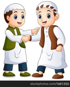 Vector illustration of Muslim man shaking hands