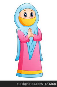 Vector illustration of Muslim women cartoon greeting