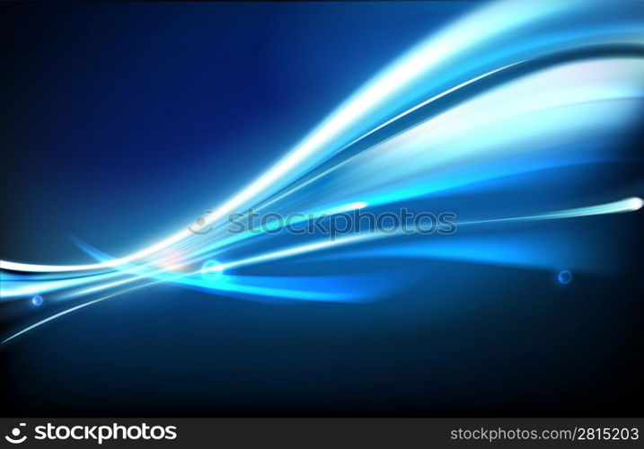 Vector illustration of neon abstract background made of blurred magic blue light curved lines