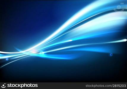 Vector illustration of neon abstract background made of blurred magic blue light curved lines