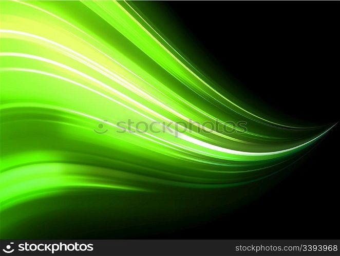 Vector illustration of neon abstract background made of blurred magic green light curved lines