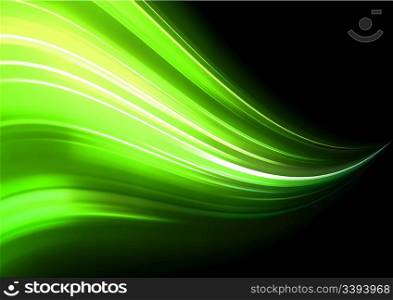 Vector illustration of neon abstract background made of blurred magic green light curved lines