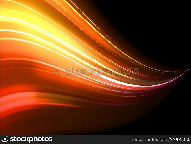 Vector illustration of neon abstract background made of blurred magic orange light curved lines