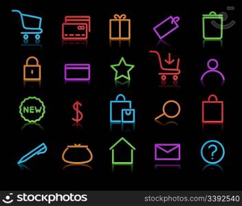 Vector illustration of neon original e-commerce Icon Set, good for web, software etc.