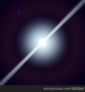 Vector illustration of neutron star makes radiation ray waves in the deep universe.. Neutron star makes radiation ray waves in the deep universe. Vector illustration