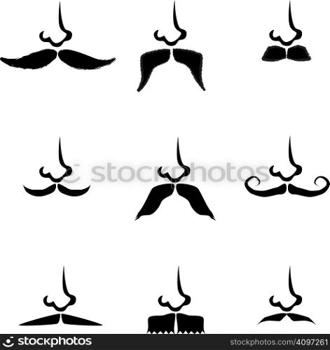 Vector illustration of nine moustache silhouettes