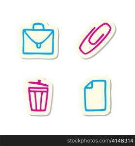 Vector Illustration of Office Icons on White Background