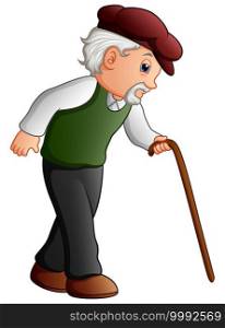 Vector illustration of Old man walking with a cane