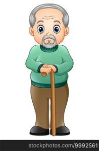 Vector illustration of Old man with walking stick