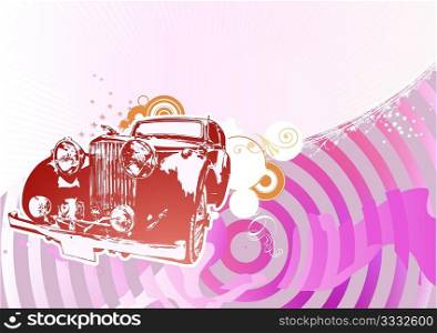 Vector Illustration of old vintage custom collector&acute;s car on glamour background