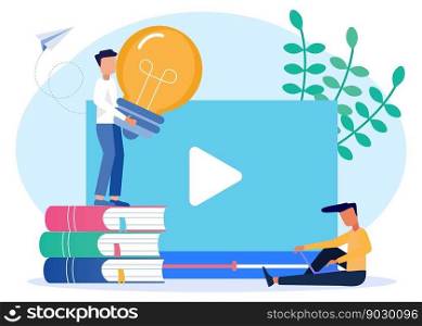 Vector illustration of online education concepts, video tutorials, webinars, online training and courses, class seminars, applications for distance learning, interactive training, presentations, applications, web, social media.